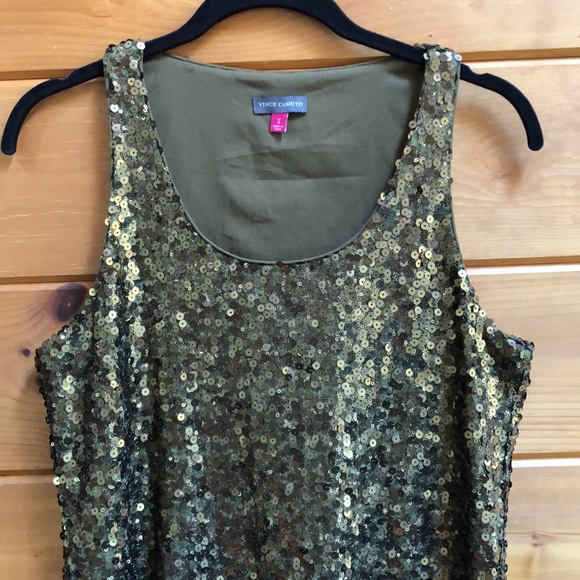 Vince Camuto Gold Green Sequin Dress Sheath S - Picture 6 of 9